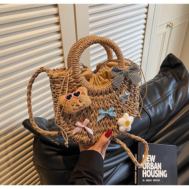 Simple Beach Woven Bag Women's Fashion Straw Woven Bag Handwoven Vegetable Basket Niche Messenger Bag