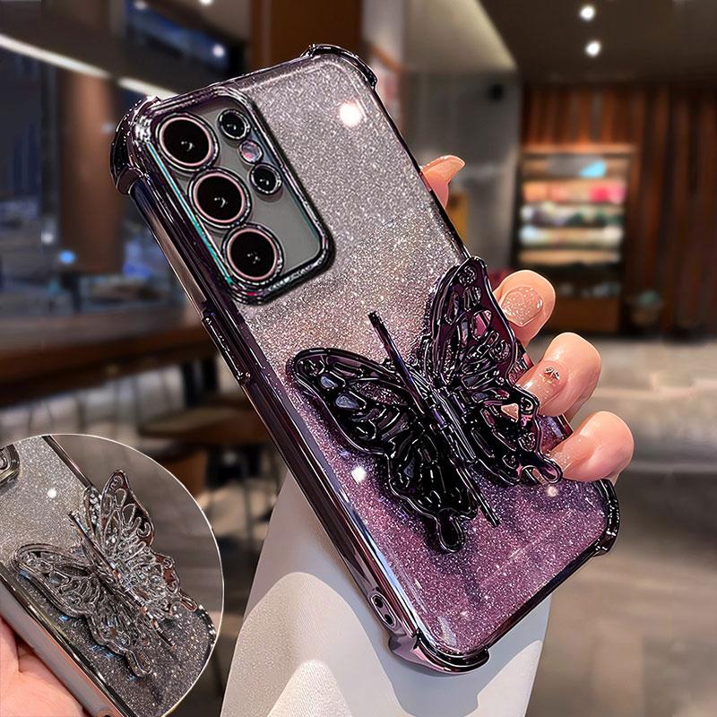 3D Holder Glitter Case For Samsung Galaxy A56 A36 A26 S25 Edge S24 FE S23 S22 Plus S21 S20 Ultra Shockproof Back Cover