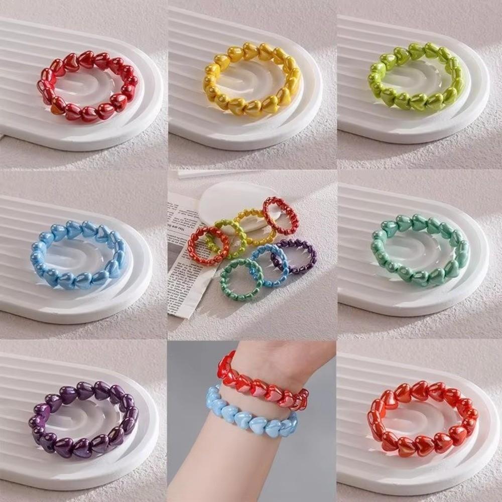 Heart Shape Design Heart Beaded Bracelets Colorful Beads Beaded Bangle Jewelry  Valentine Gift