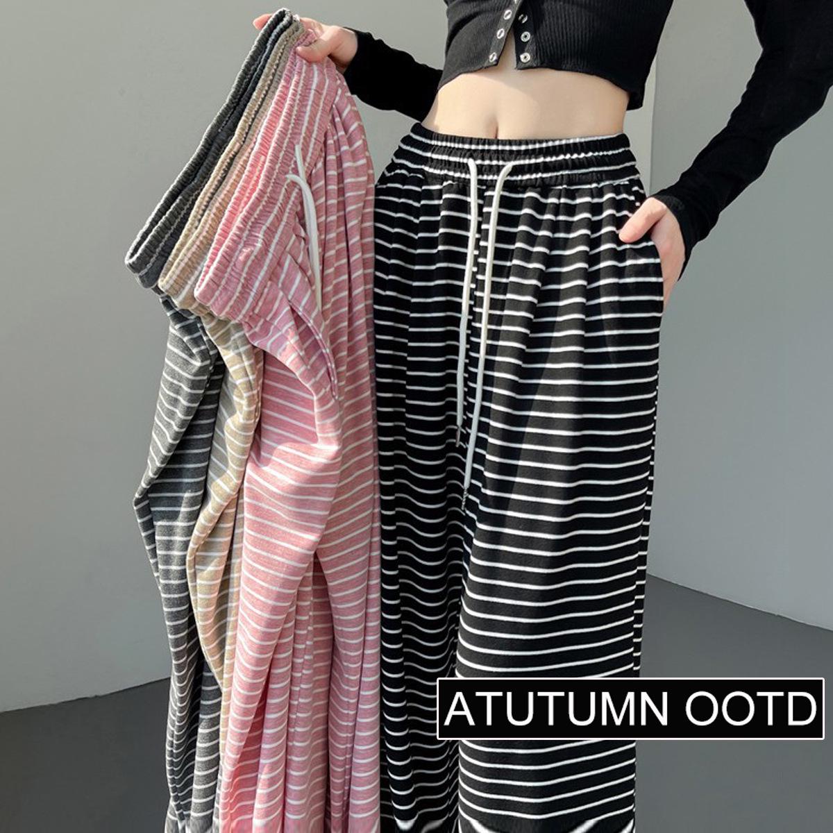 

Women s High Waist Striped Wide-Leg Glutinous Rice Pants - Versatile, Loose, Floor-Length, Casual Wear for Spring and Autumn M [80-100 lbs]