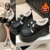 Small thick-soled women's winter new heightening and velvet small leather shoes, lamb wool warm cotton shoes