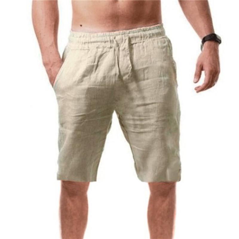 Yoxier Nieuwe Heren Katoen Linnen Shorts Zomer Casual Ademend Effen Kleur Linnen Korte Broeken Fitness Streetwear Broeken M abrikoos