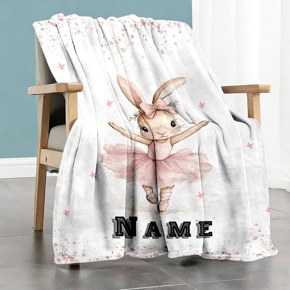 Ballet Bunny Personalized Name Blanket Throw Customizable Blanket Soft Warm Cozy Perfect for Couch Livingroom Sofa Nap All-Season Use