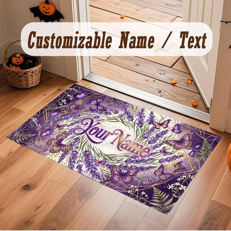 Butterfly Theme Crystal Velvet Floor Rug Personalized Custom Name Text Warm Carpet Home Decoration