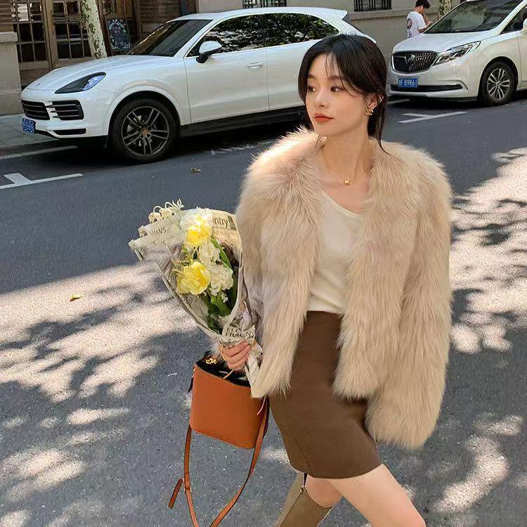 Women's Slimming Faux Fur Coat - 2025 Autumn/Winter Fashionable Plush Mink-Like Fox Fur Coat
