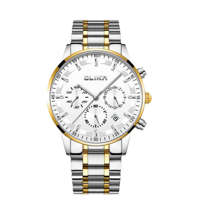 Neue Topmarke Herrenuhr Multifunktional Business Quarz Mode Wasserdicht Massives Stahlband Leuchtende Armbanduhr