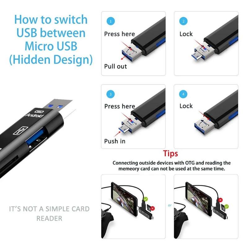 5 in 1 Usb 3.1 Card Reader High Speed SD TF Micro SD Card Reader Type C USB C Micro USB Memory OTG Card External Reader Adapter