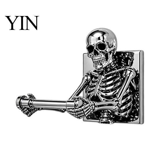 Spooky Restroom Wall Art Skeleton Toilet Paper Holder, Mount Skull Tissue Gothic Bathroom Decor Roll Organizer Stand, Halloween Decoration for