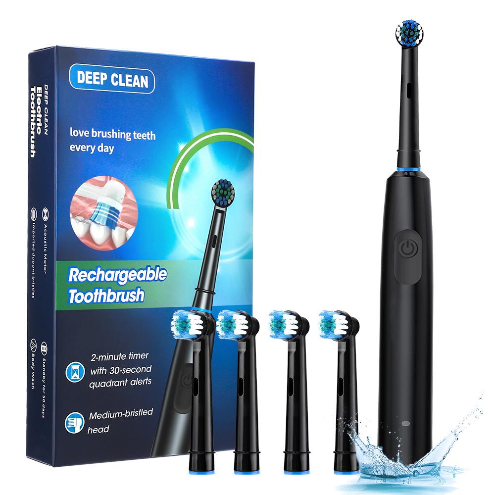 Rechargeable Couple's Electric Toothbrush with Soft Bristle Round Head & Rotating Action