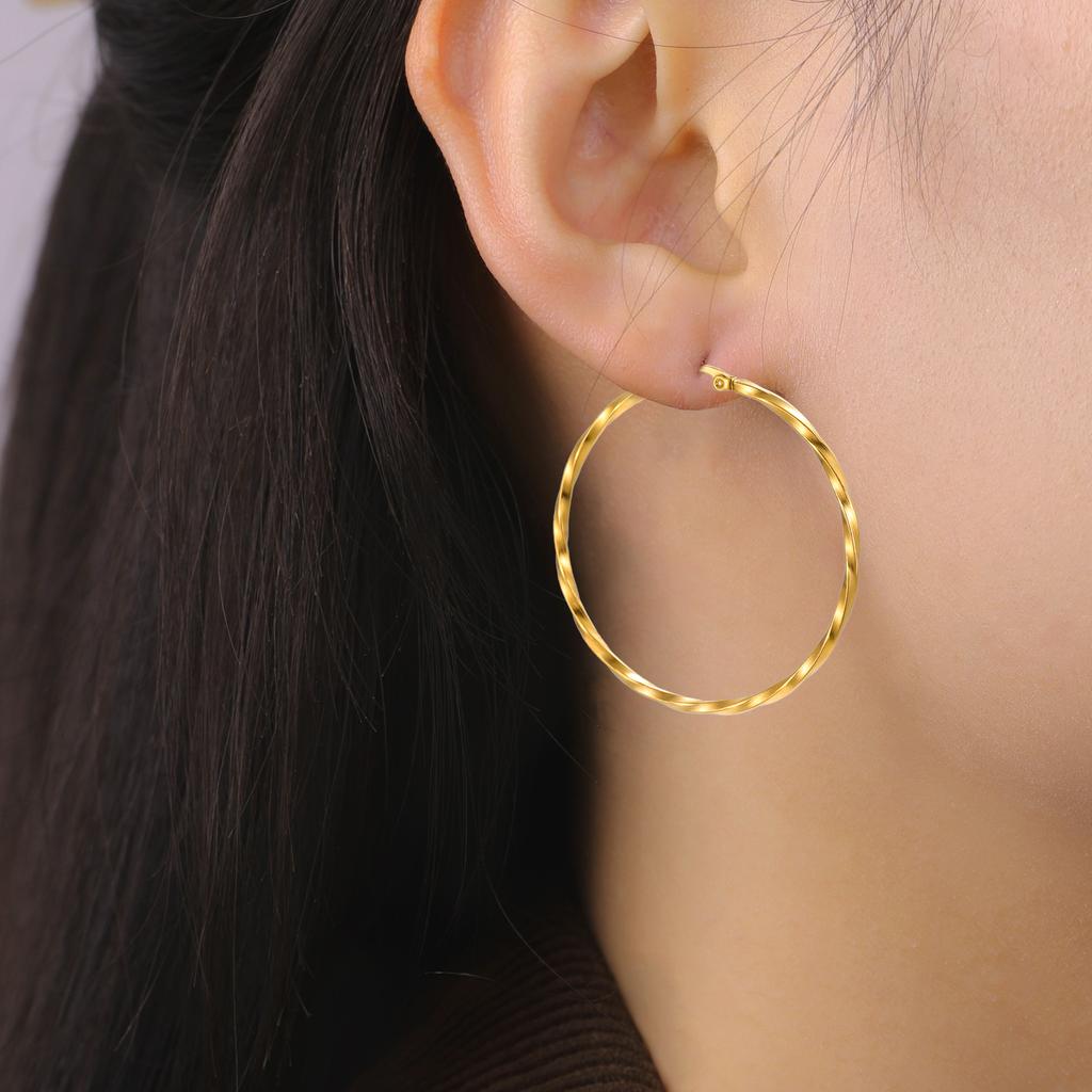 Cazador Geometric Hoop Earrings Women 28-54MM Real Gold Plated Stainless Steel Earrings Trend 2026 Jewelry Party Birthday Gift