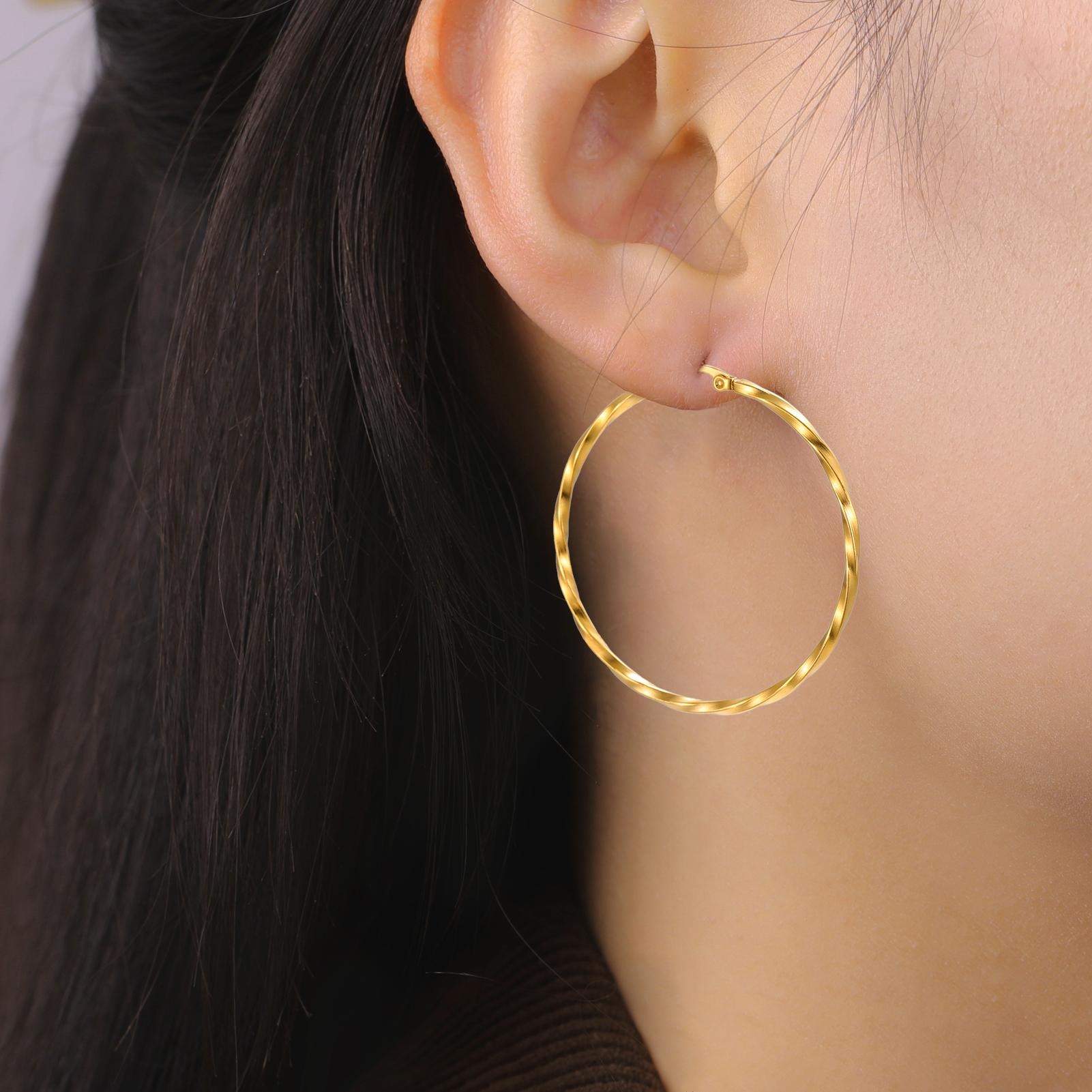 

Cazador Geometric Hoop Earrings Women 28-54MM Real Gold Plated Stainless Steel Earrings Trend Jewelry Party Birthday Gift