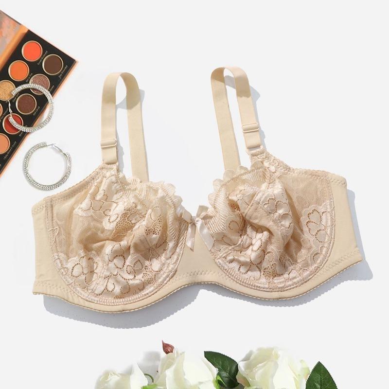 Womens Sexy Lace Trim Comfortable Breathable Full Cup Underwire Fixed Shoulder Strap Bra