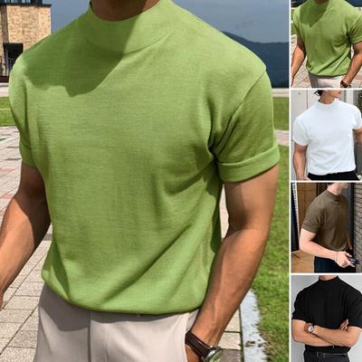 Camiseta de verano nueva para hombre, camiseta de manga corta con cuello alto y color liso para hombre