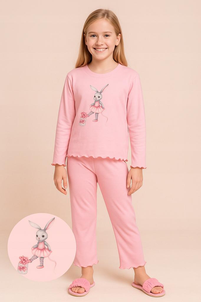 Cotton Pajamas 164 Girls' Pajamas Plain with Light Pink Print
