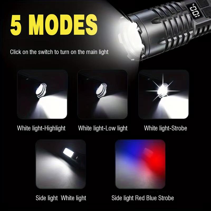 High Power LED Flashlight Powerful TYPE-C Rechargeable COB Flashlight With Side Light Torch For Outdoor Camping Hiking