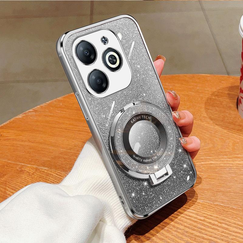 

Кольцо-держатель, блестящая съемная блестящая наклейка, хромированный чехол из ТПУ с подставкой для Infinix Smart 8 7 6 Smart 5 2020 For Infinix Smart 8 серый