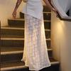 White Jacquard Low Waist And Ankle Skirt Versatile Lace Skirt