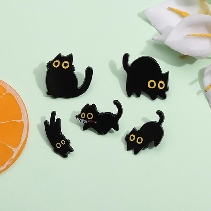 Cartoon Große Augen Schwarz Cay Emaille Pins Niedliche Kätzchen Tier Broschen Revers Rucksack Abzeichen Schmuck Zubehör Geschenke für Freunde