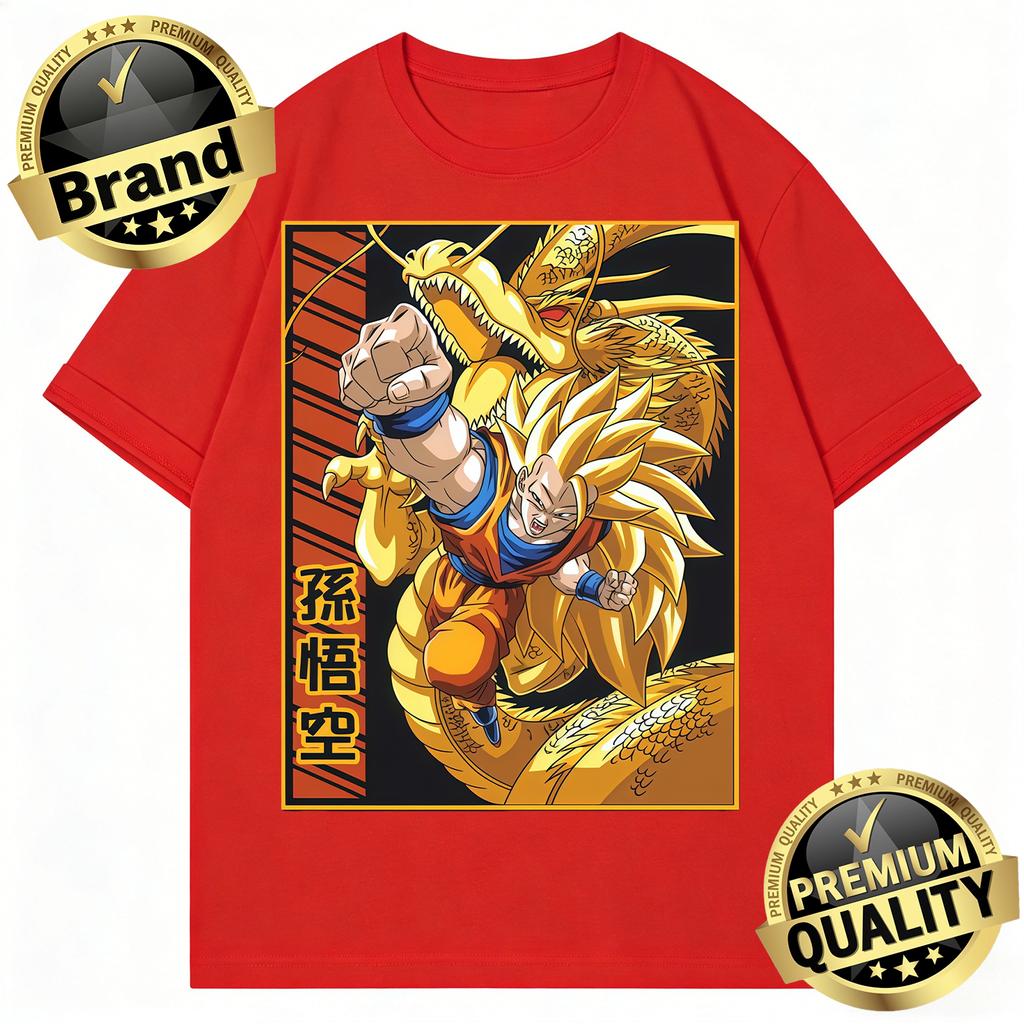 Dragon Ball Trendy Hot Items Cotton Mens  TShirt Super Saiyan 3 Goku Golden Shenron Design Oversized Casual Unisex Streetwear