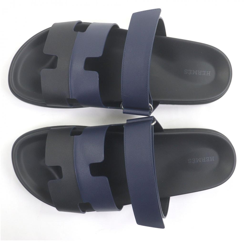 Great HERMES Sandals Shipre H logo Black blue leather mens 44 Used