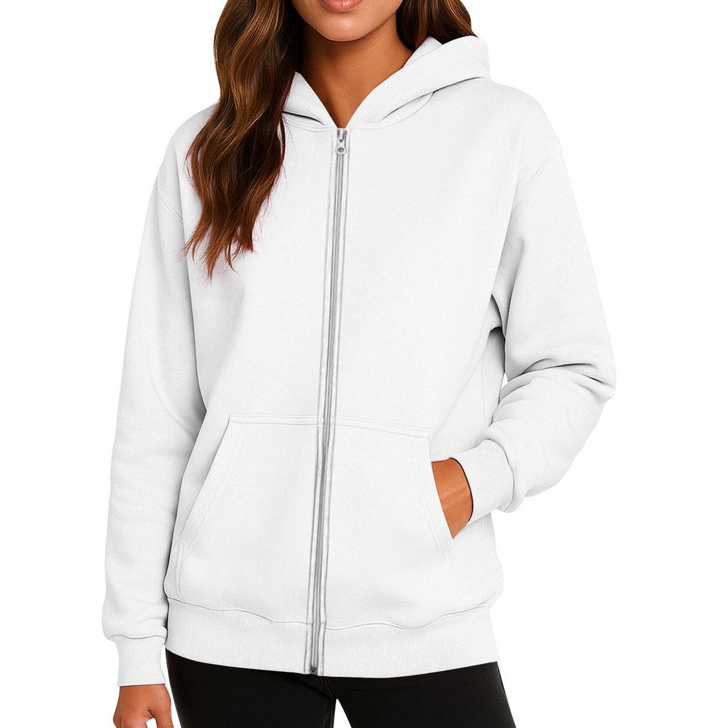 Ladies' Fashionable Solid Color Casual Hooded Long Sleeved Coat