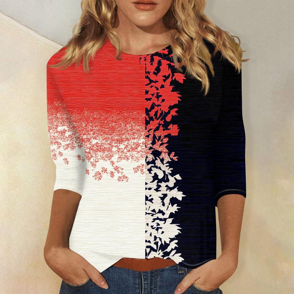 3/4 Sleeve Tops For Women T-Shirt Casual  Print Tops T Shirt Round Neck Pullover Blouse