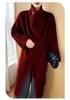 Elegant Mid-Length Velvet Wool Coat - Women's Korean Style Loose Fit with Stand Collar