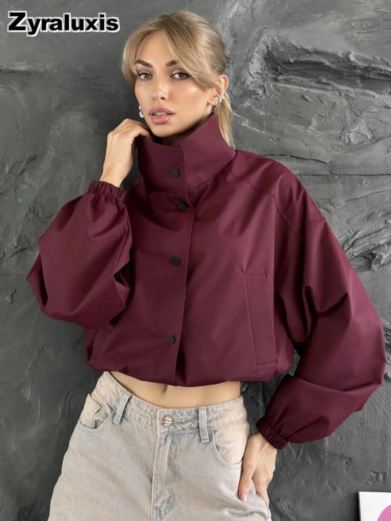 Giacca a vento corta da donna per primavera/autunno, vestibilità larga, mini giacca