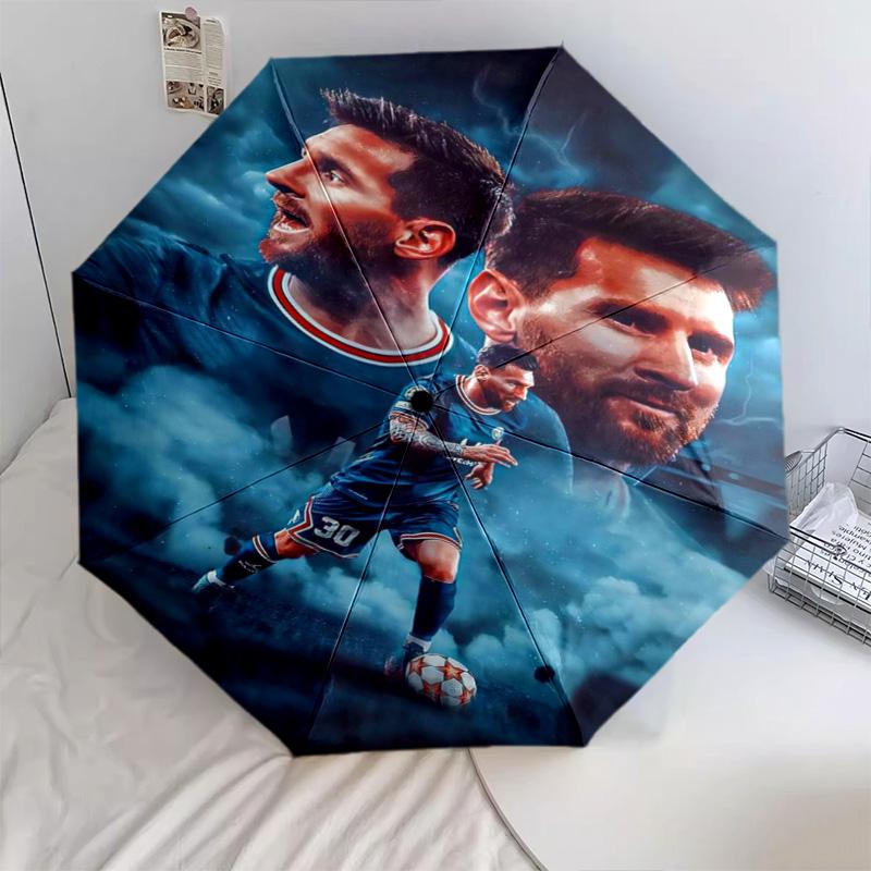 Lionel Messi: Ombrello pieghevole Art Football resistente 8 stecche parapioggia per esterni da viaggio