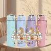 1PC Bear And Dessert Stack Print 750ml Color Plastic Sports Water Bottle Leakproof Flip Straw Lid Suitable for Sports Office Home Use