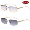 2pcs Rimless Metal Frame Square Sunglasses Women Gradient Color Lens Sun Glasses Vintage Irregular Legs Design Eyewear UV400