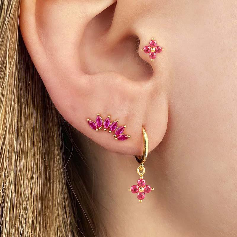 3PCS Zircon Flower Pendant Earring Sets For Women Stainless Steel Cartilag Piercing Earring Trend Jewelry Aretes De Mujer