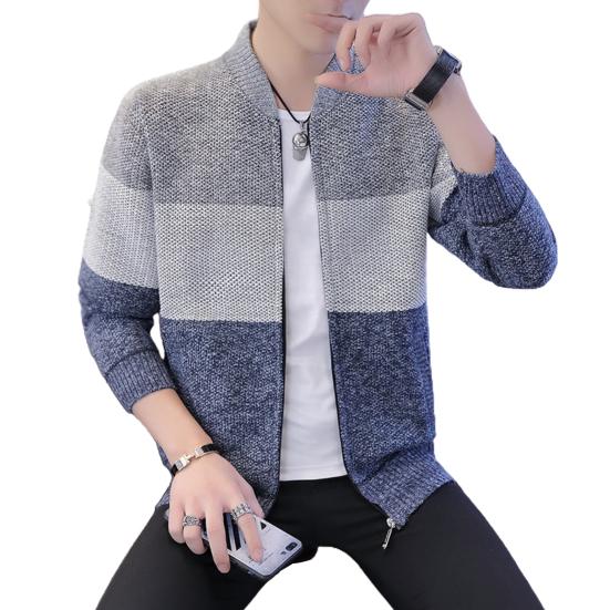 

Осенний мужской вязаный свитер с длинным рукавом, толстый теплый цвет, куртка на молнии, пальто L светло-серый