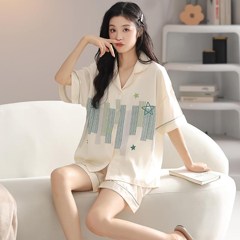 Ice Silk Pajamas Couple 1011 New Summer Thin Short-sleeved Shorts Can Be Worn Outside a Man's and a Woman's Pajamas Loungewear