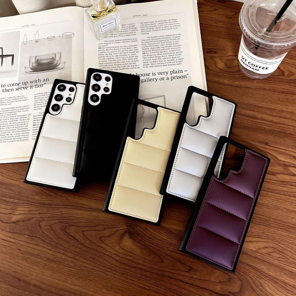 Solid color cotton-filled down jacket is suitable for Samsung S26Ultra mobile phone case S25 foreign trade S24U protective case S23.