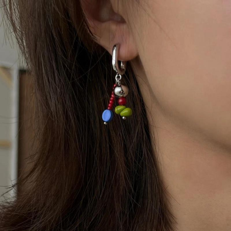 Vintage Asymmetric Flower Earrings for Women Fashion Blue Crystal Bead Ear Buckle Earrings Trendy Aesthetic Y2K Jewelry Gifts