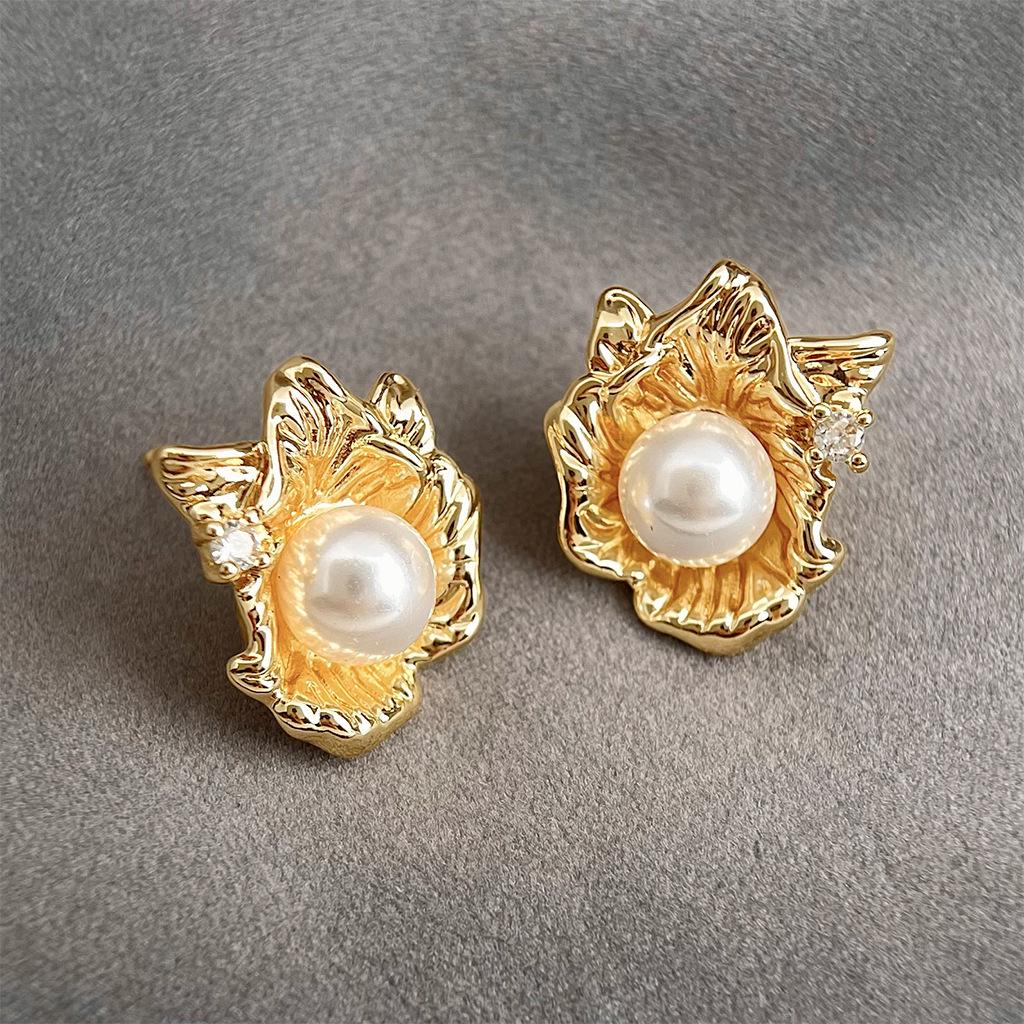 925 Sterling Silver Zircon Pearl Stud Earrings - Irregular High-End Luxury Design for Unique Style