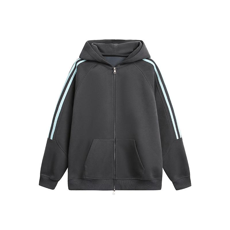 

Женская весенне-осенняя толстовка-куртка, модный полосатый базовый кардиган с капюшоном 2XL серый