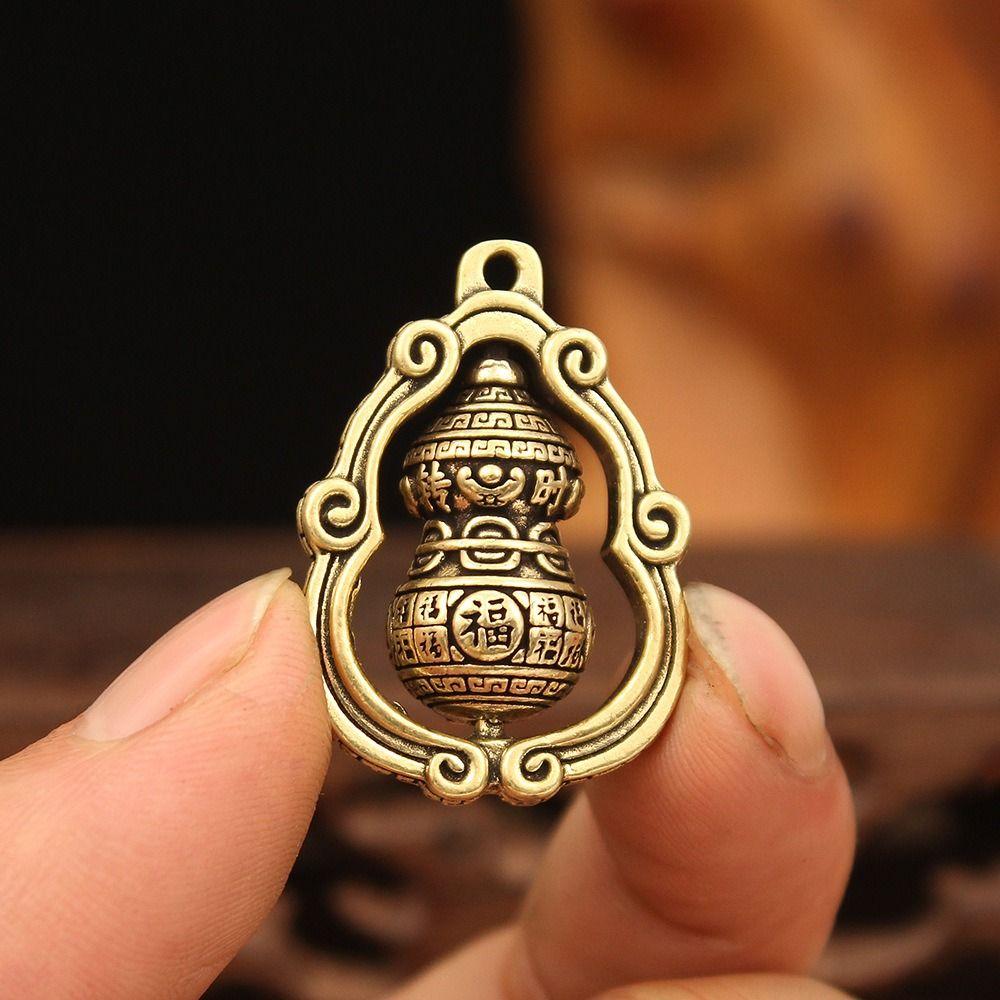 Lucky Brass Gourd Pendant Brass Crafts Mini Gourd Figurines Rotating Gourd Ornaments Desktop Decor