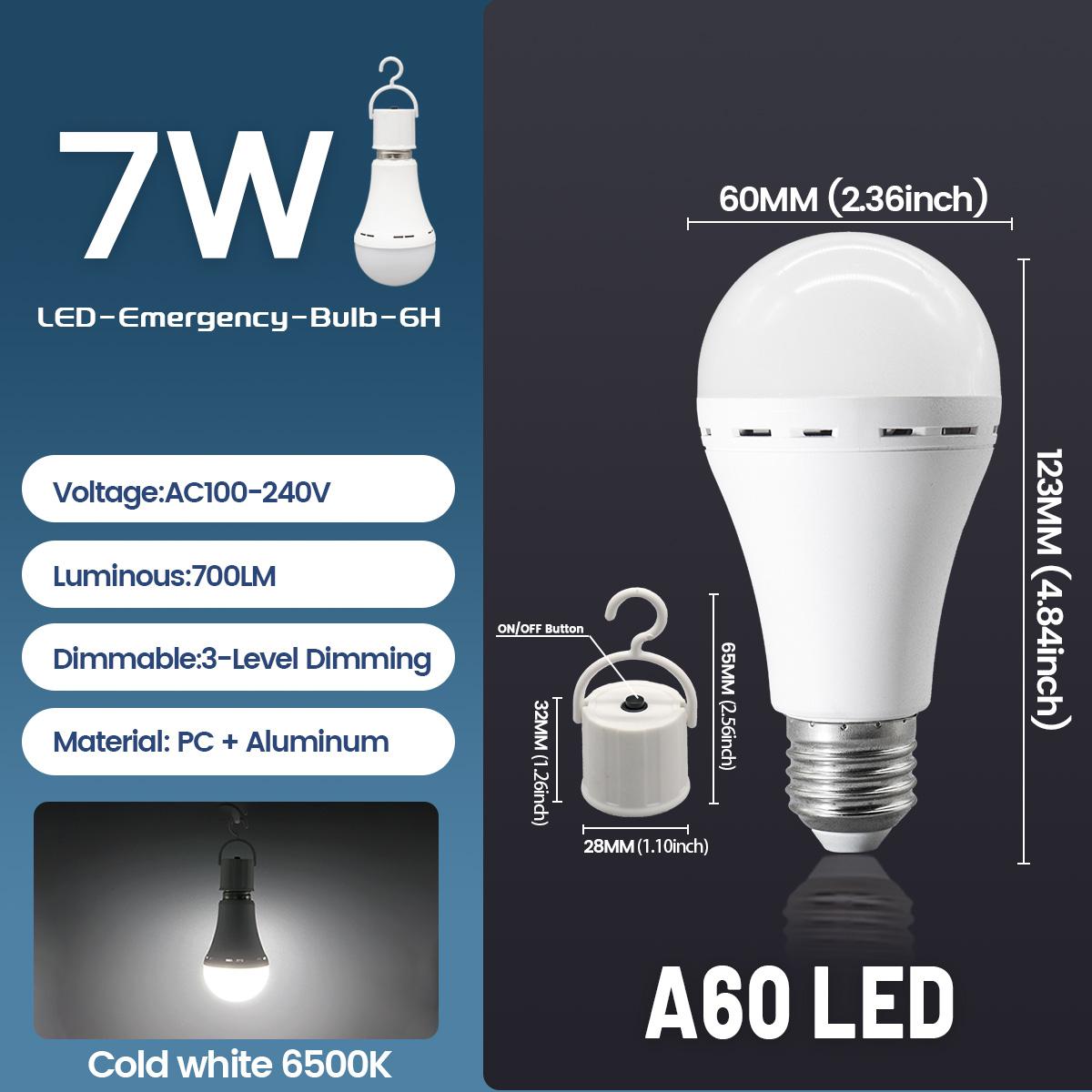 

1-10PCS LED Rechargeable Bulb E27 7W 9W 12W Emergency Light 100-240V for Home Power Outdoor Camping Failure Porch Garden Lamp AC100-240V&1PCS