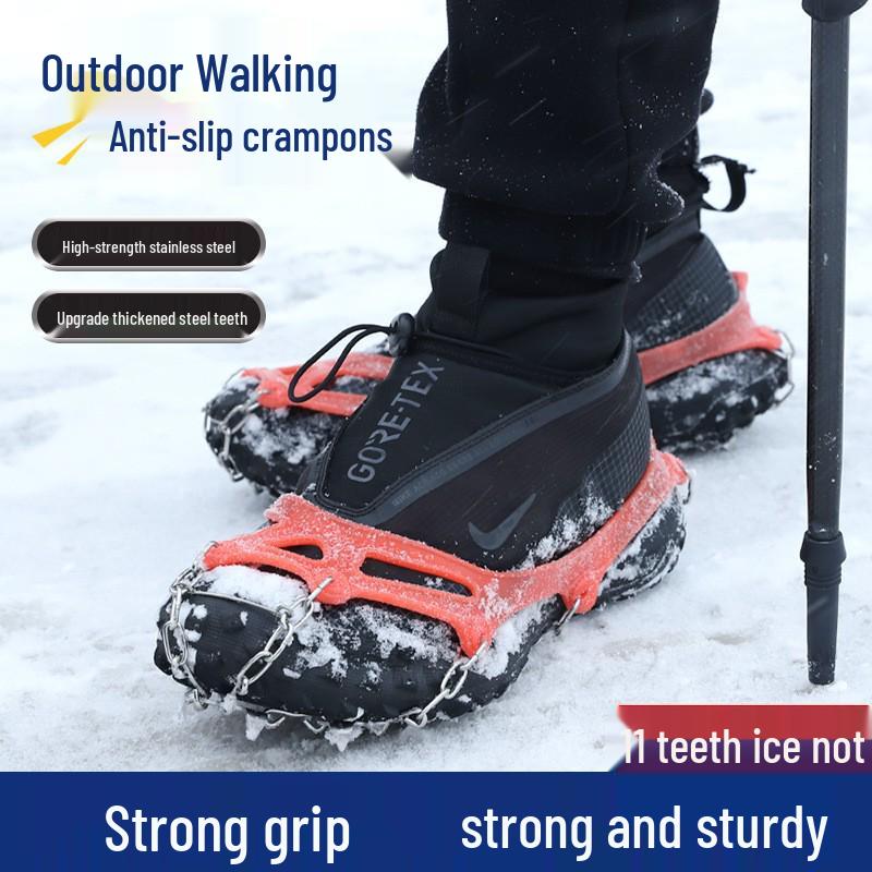 11-Teeth Stainless Steel Ice Cleats: Slip-Resistant Boot and Shoe Covers for Outdoor Snow, Hiking, and Mountaineering