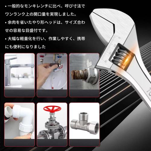 Wrench, Adjustable Wrench, Spanner [Lightweight, Wide Opening, Palm-Sized] for Large-Opening Faucet Work and Repairs, Black, Wrench Set