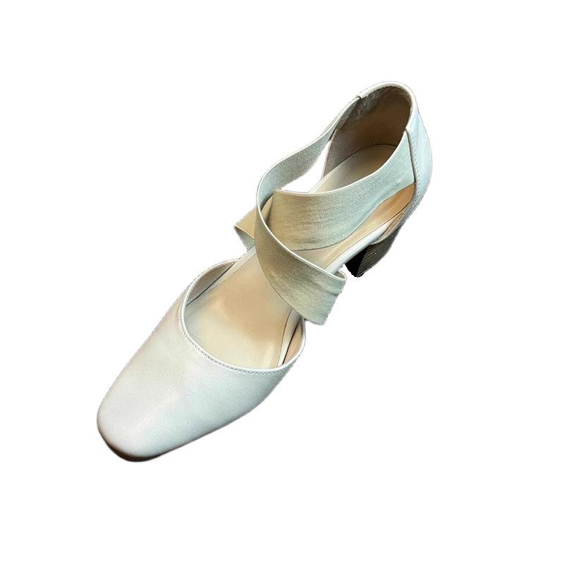 Vintage Versatile Ballet High Heels Children 2025 New Thick Heel Cross Belt Hollow Casual Bag Head Sandals