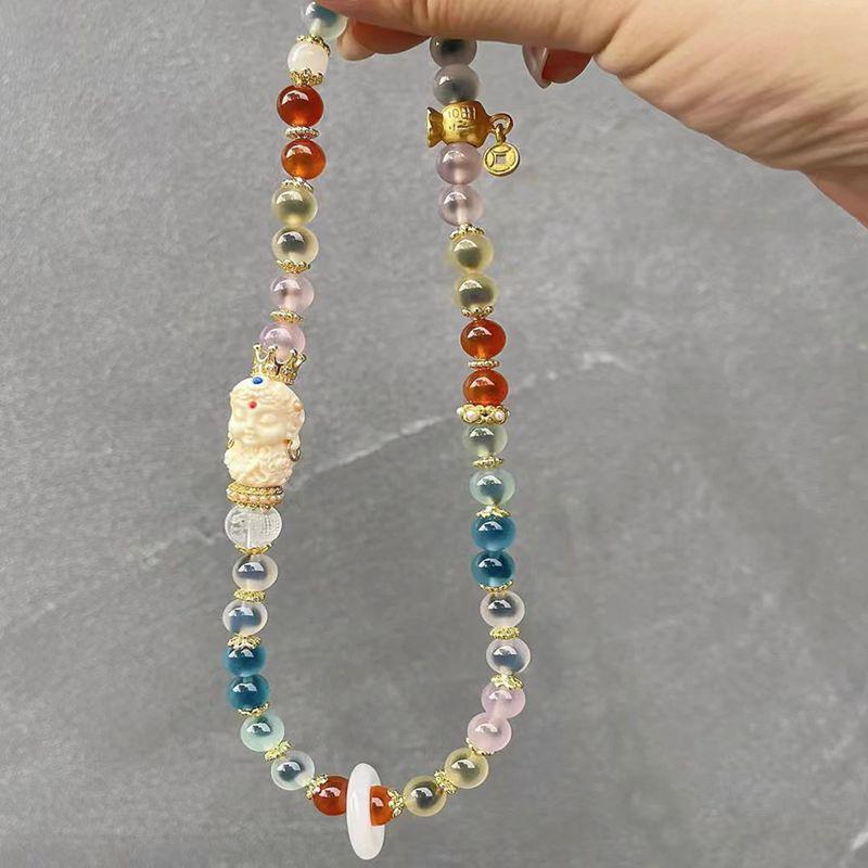 Gold Foil Glass Heart Agate Money Bag Bracelet with Luck Beads and Ring Accessories Standard