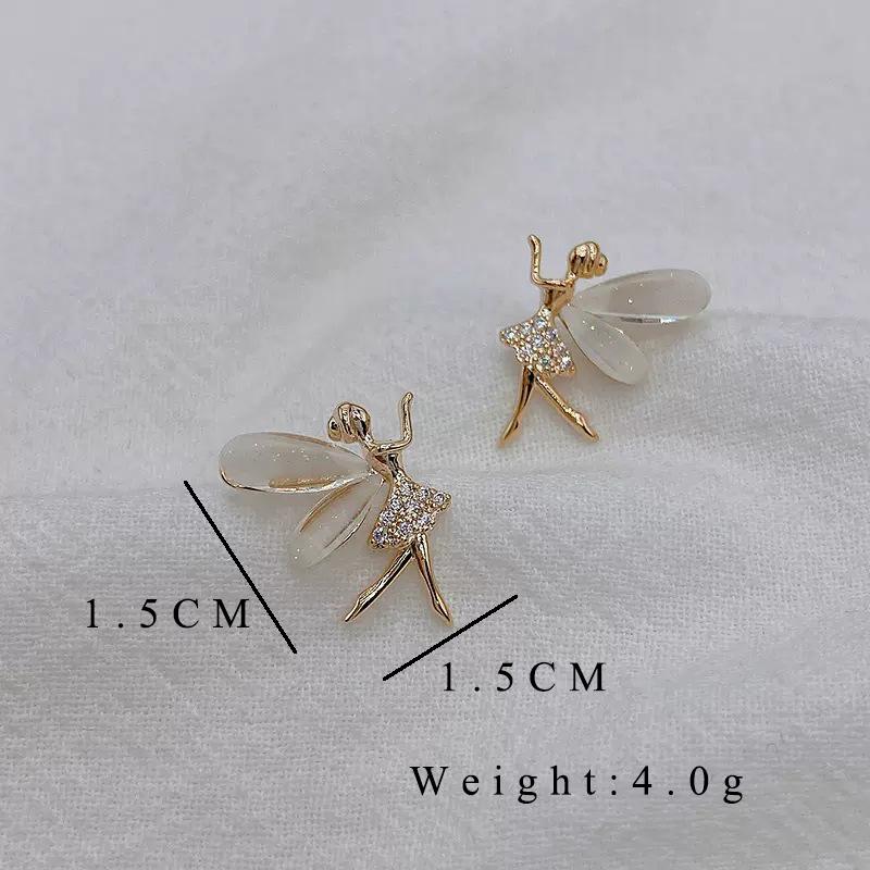 

Модные серьги-гвоздики для девушек-танцовщиц, серьги-гвоздики с кристаллами и акриловыми крыльями для женщин, милые корейские украшения, женские украшения