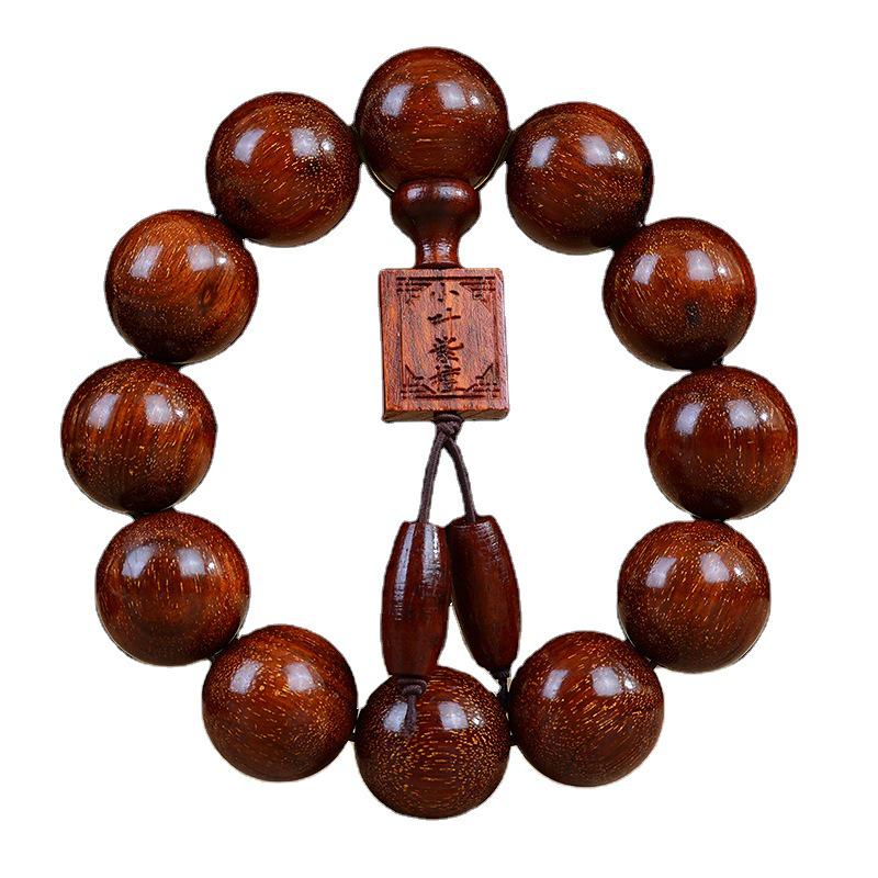 Zambia Blood Sandalwood Beads Bracelet: High-Density Small-Leaf Red Sandalwood with Gold Star Design, Prayer Beads.
