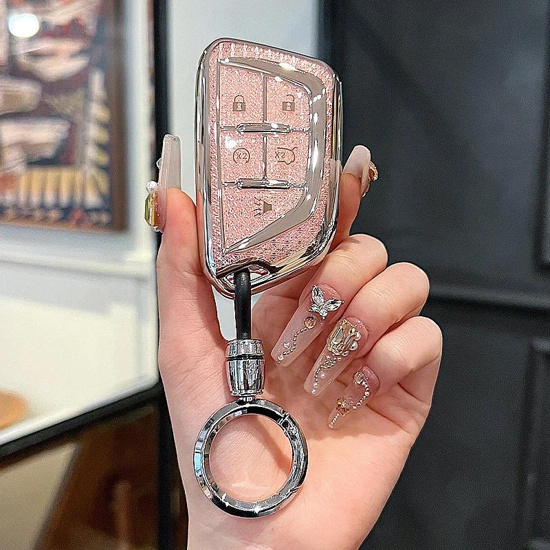 Female Key Case For Cadillac CT4 CT5 ATS CT6 XT5 ESV XTS SRX STS CT4-V C8 Escalade Corvette 5 Button Remote Car Key Case Cover