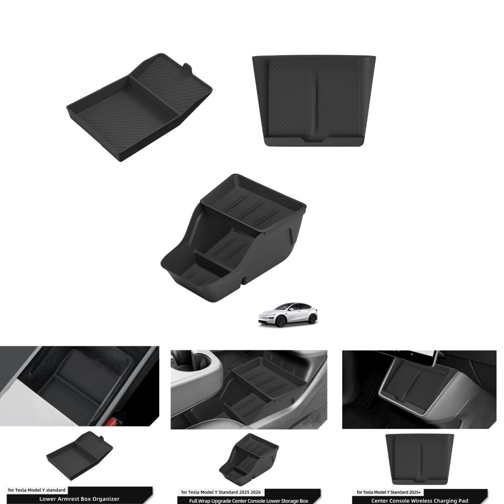 Smabee for Tesla Model Y Juniper Standard Version 2025 2026 Center Console Storage Box Car Wireless Charge Anti Dirt Pad