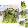 Stylish Summer Girls Two Piece Outfit Set With Trendy Sleeveless Top And Striped Adjustable Suspenders