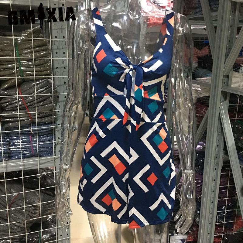 GMXIA Moda damă ocazional imprimeu culoare solidă vară primăvară pantaloni cu bretele fără mâneci Salopete și salopete